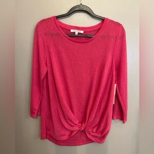 NWT Lynn Ryan hot pink tie front top semi sheer size L